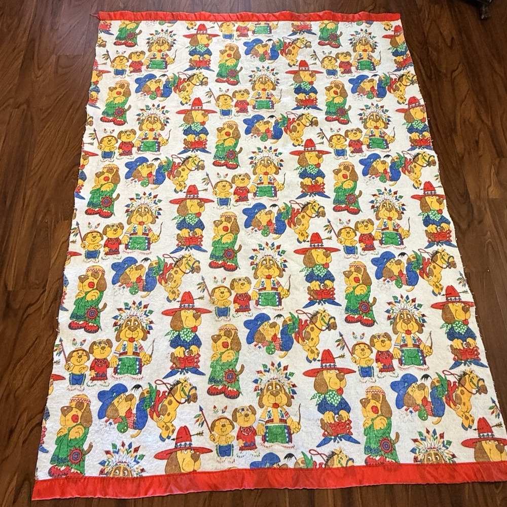 VTG Western‎ Dog Blanket 64x88 Cowboy Horse Native American Throw Camp Kidcore